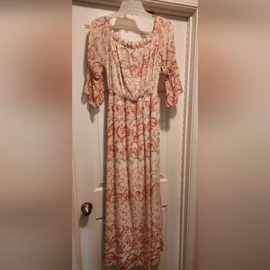 As U Wish sz L cream and coral maxi dress with side slit.